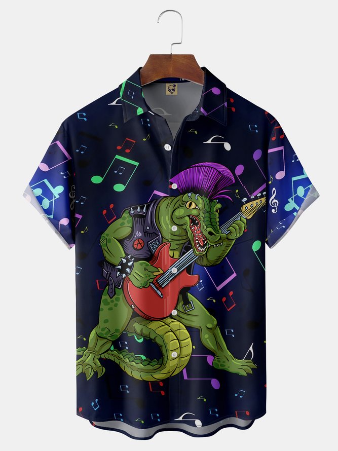 Dinosaur Music Chest Pocket Short Sleeve Shirt
