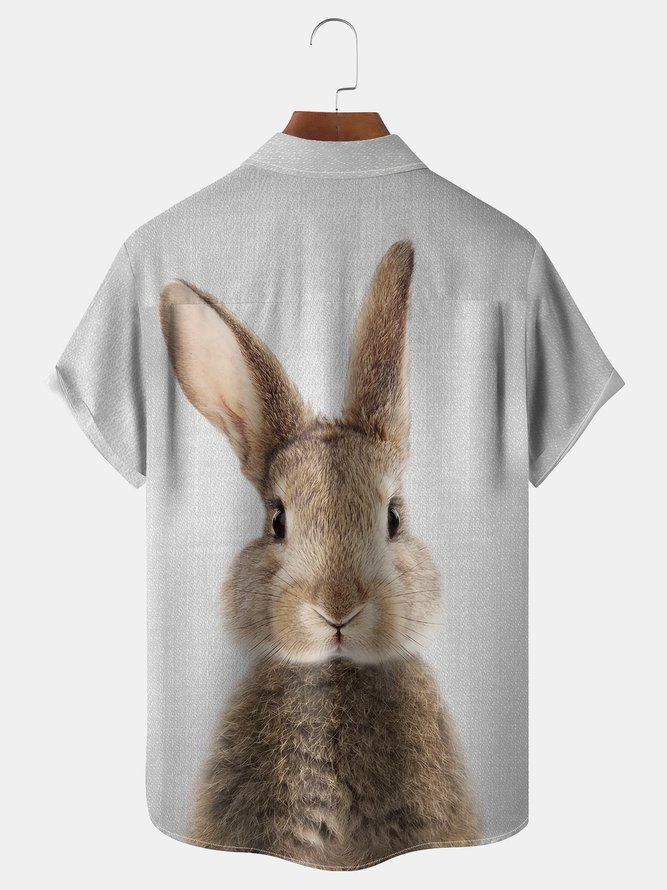 Easter Rabbit Chest Pocket Short Sleeve Shirt