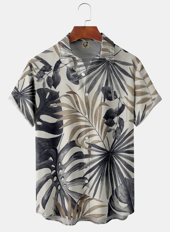 Tropical Plant Chest Pocket Short Sleeve Casual Shirt
