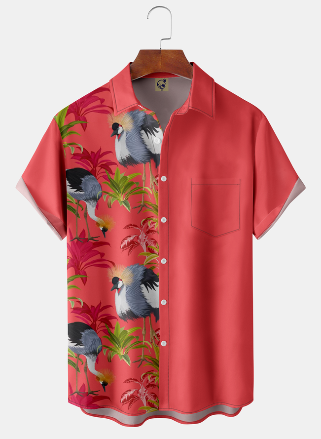 Tropical Birds Chest Pocket Short Sleeve Hawaiian Shirt