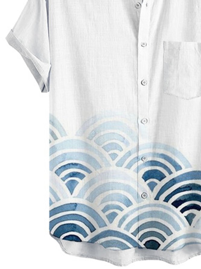 Ukiyo-e Clouds Chest Pocket Short Sleeve Casual Shirt