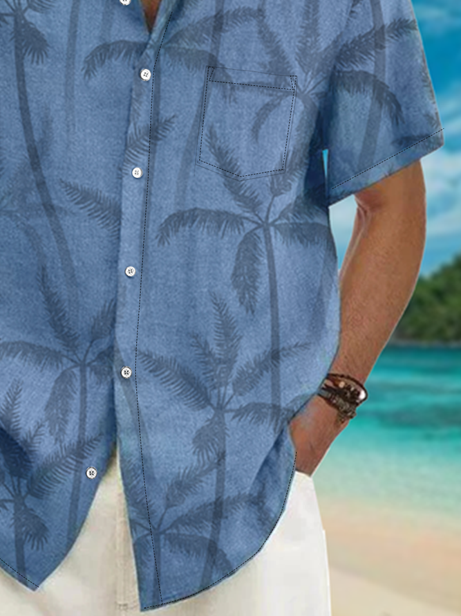 Coconut Tree Chest Pocket Short Sleeve Resort Shirt