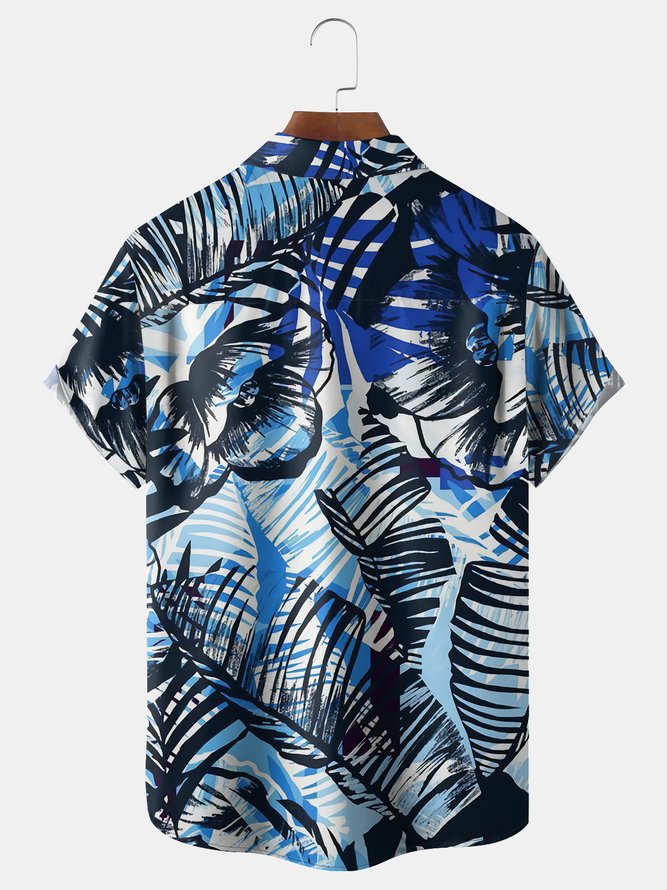Tropical Palm Tree Chest Pocket Short Sleeve Hawaiian Shirt