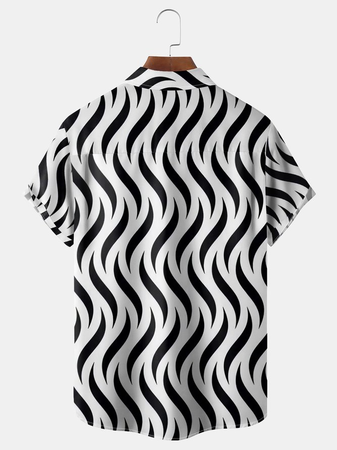 Wave Pattern Chest Pocket Short Sleeve Casual Shirt