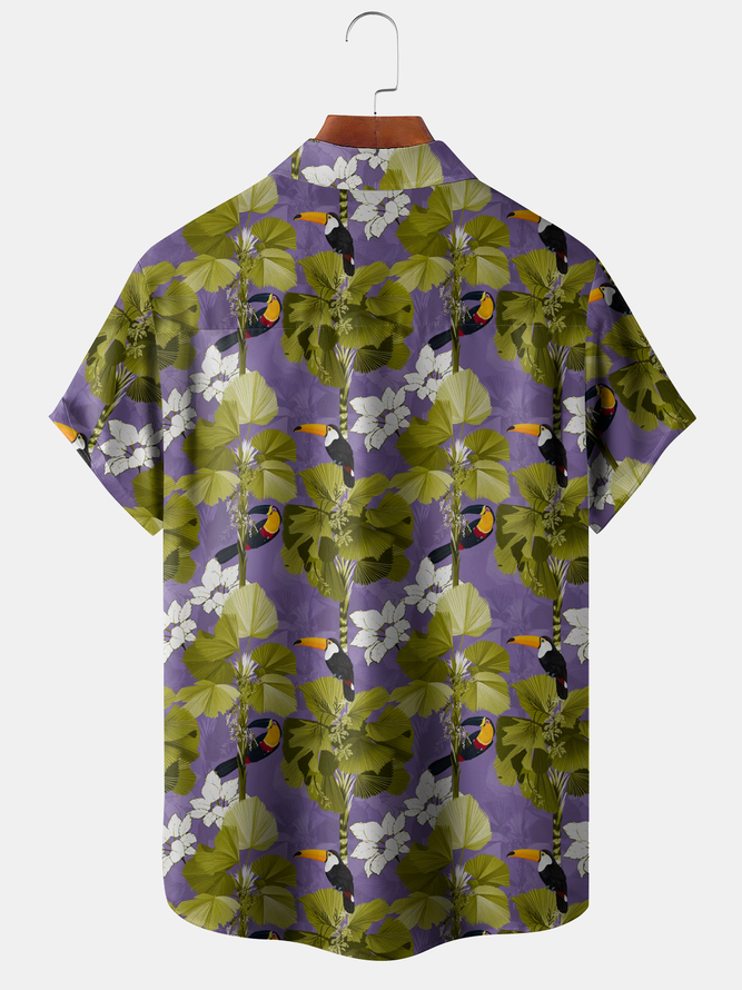 Hawaii Parrot Chest Pocket Short Sleeve Hawaiian Shirt