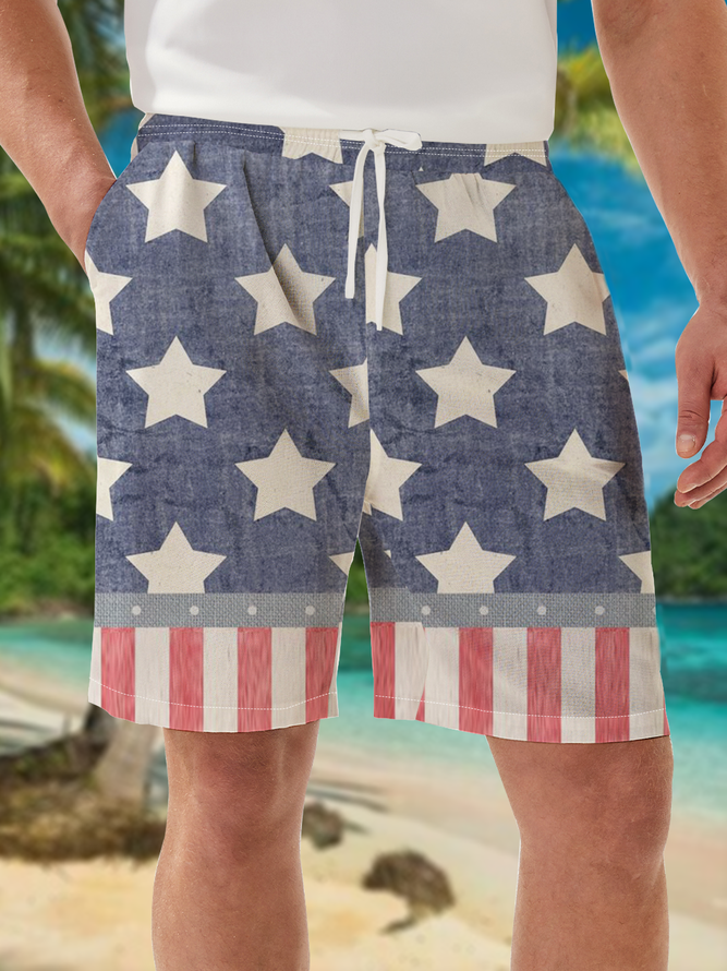 American Flag Print Bermuda Shorts