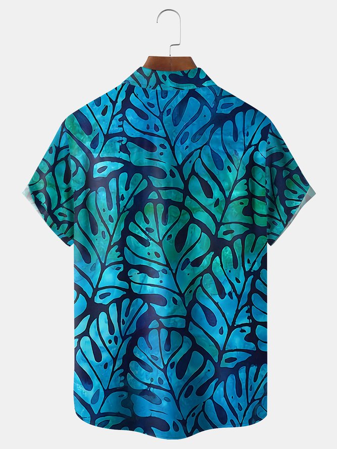 Tropical Monstera Chest Pocket Short Sleeve Hawaiian Shirt