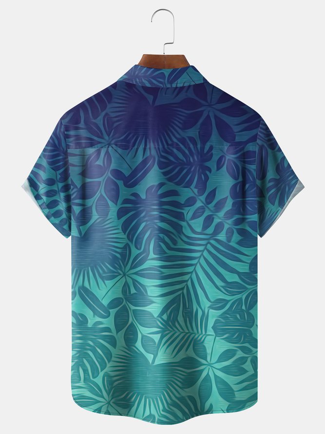 Gradient Color Monstera Chest Pocket Short Sleeve Hawaiian Shirt