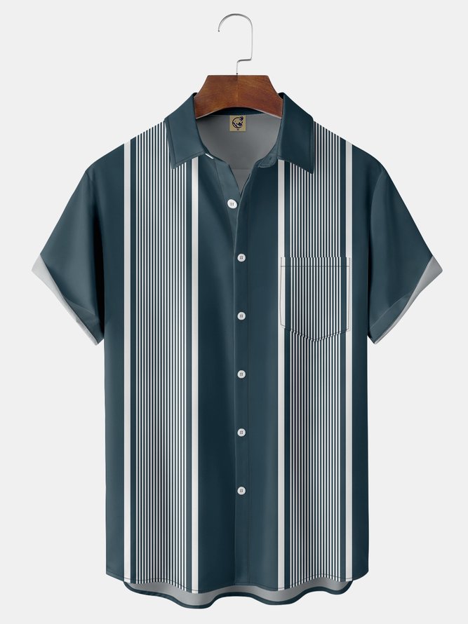 Geometric Stripe Chest Pocket Short Sleeve Shirt