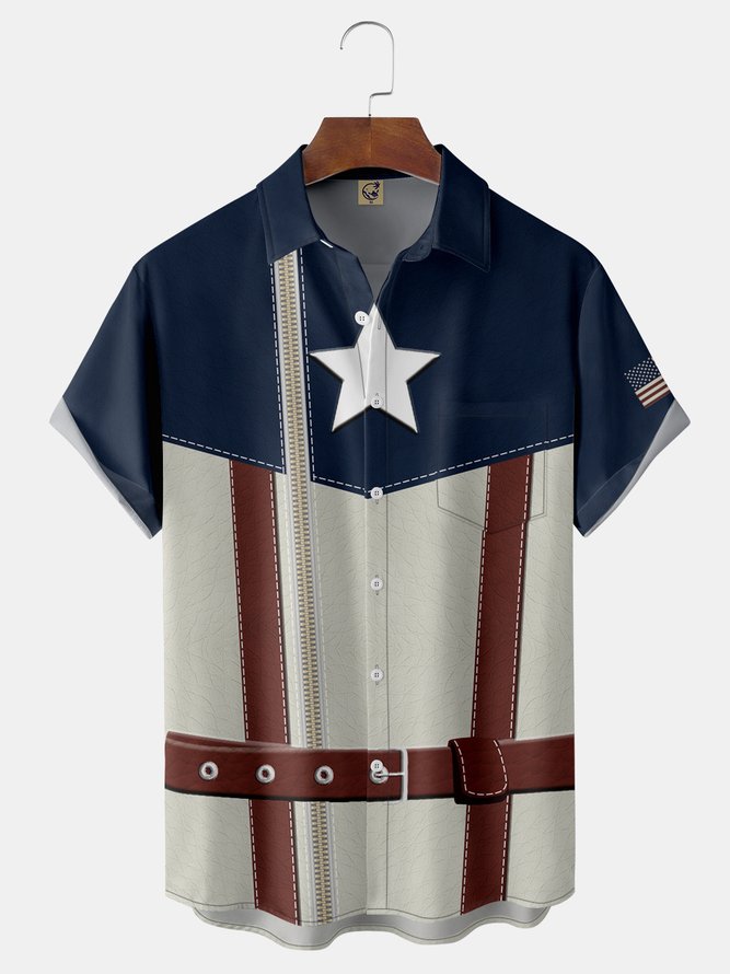 American Flag Chest Pocket Short Sleeve Ugly Shirt