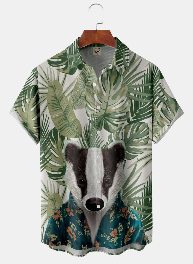 Striped Skunk Chest Pocket Short Sleeve Aloha Shirt