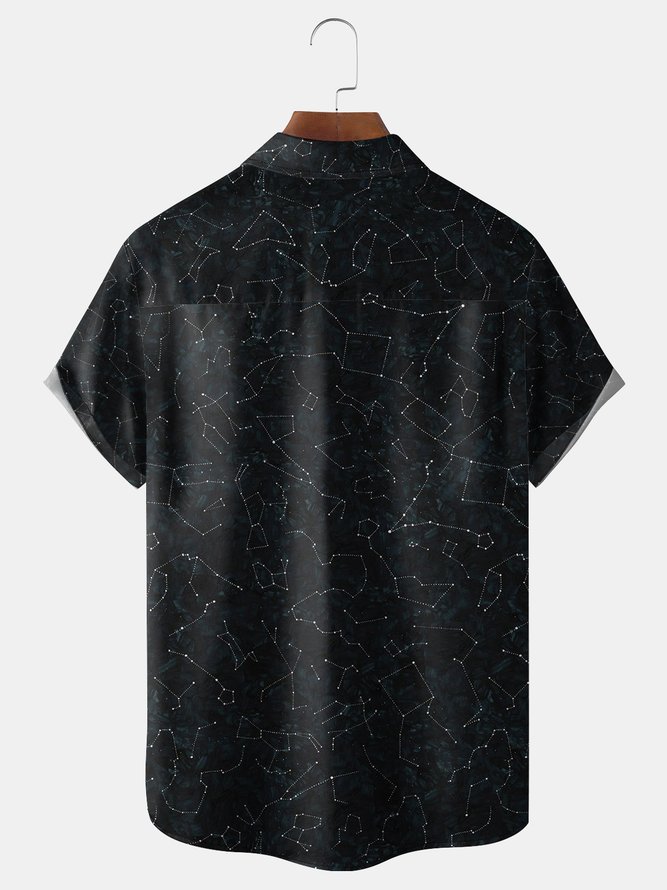 Geometric Constellation Chest Pocket Short Sleeve Casual Shirt