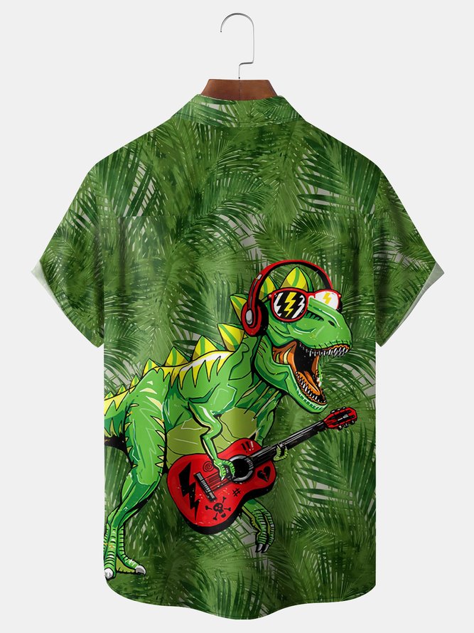 Dinosaur Music Chest Pocket Short Sleeve Hawaiian Shirt