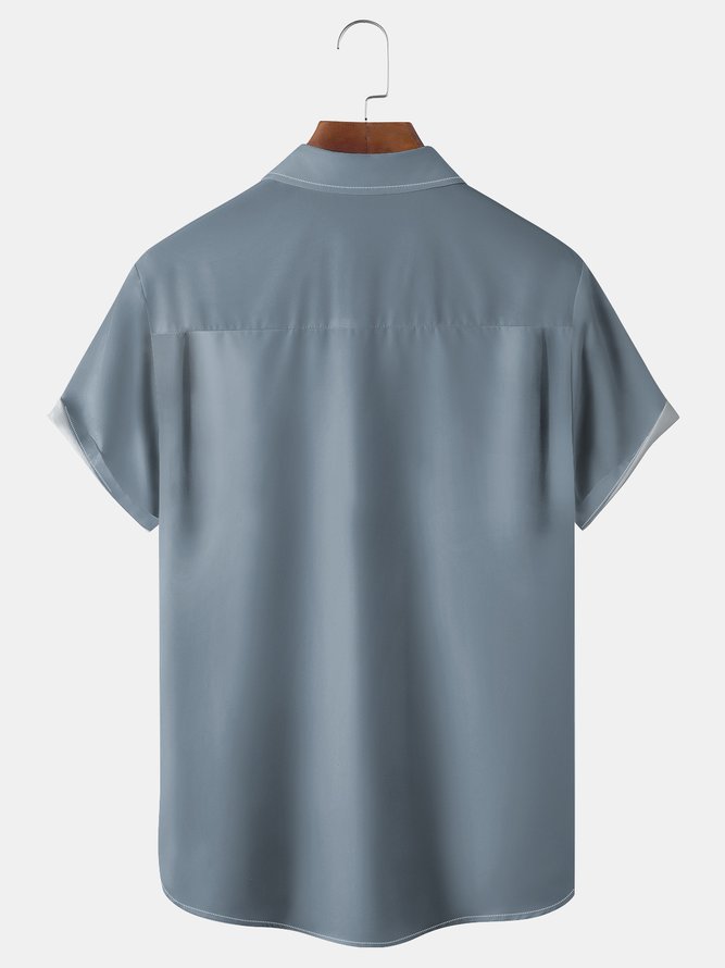Geometric Colorblock Chest Pocket Short Sleeve Shirt
