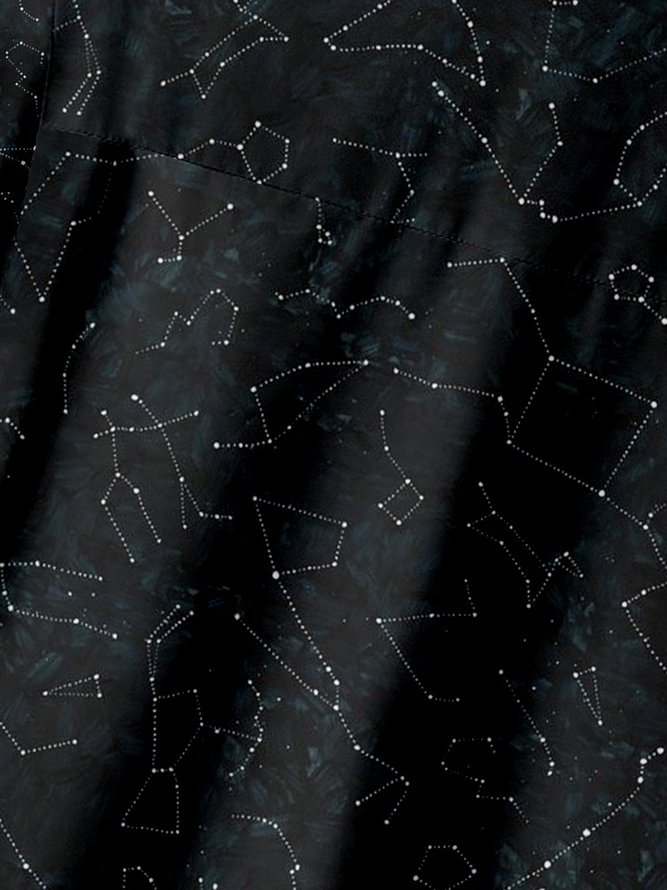 Geometric Constellation Chest Pocket Short Sleeve Casual Shirt