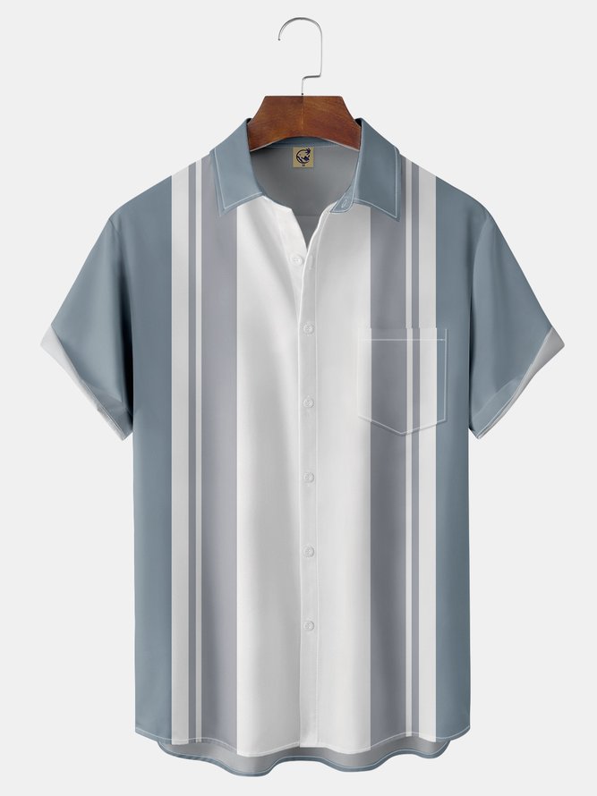 Geometric Colorblock Chest Pocket Short Sleeve Shirt