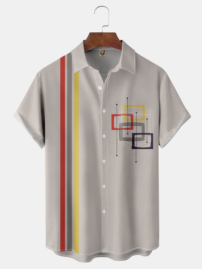 Geometric Pattern Chest Pocket Short Sleeve Shirt