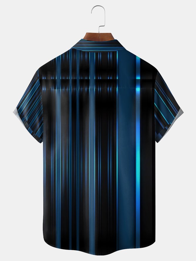 Gradient Abstract Geometric Chest Pocket Short Sleeves Casual Shirt