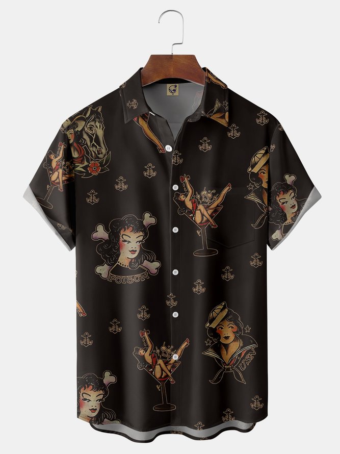 Wineglass Belle Chest Pocket Short Sleeve Hawaiian Shirt