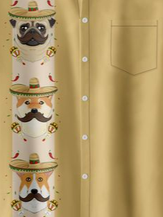 Mexican Puppies Chest Pocket Short Sleeve Bowling Shirt