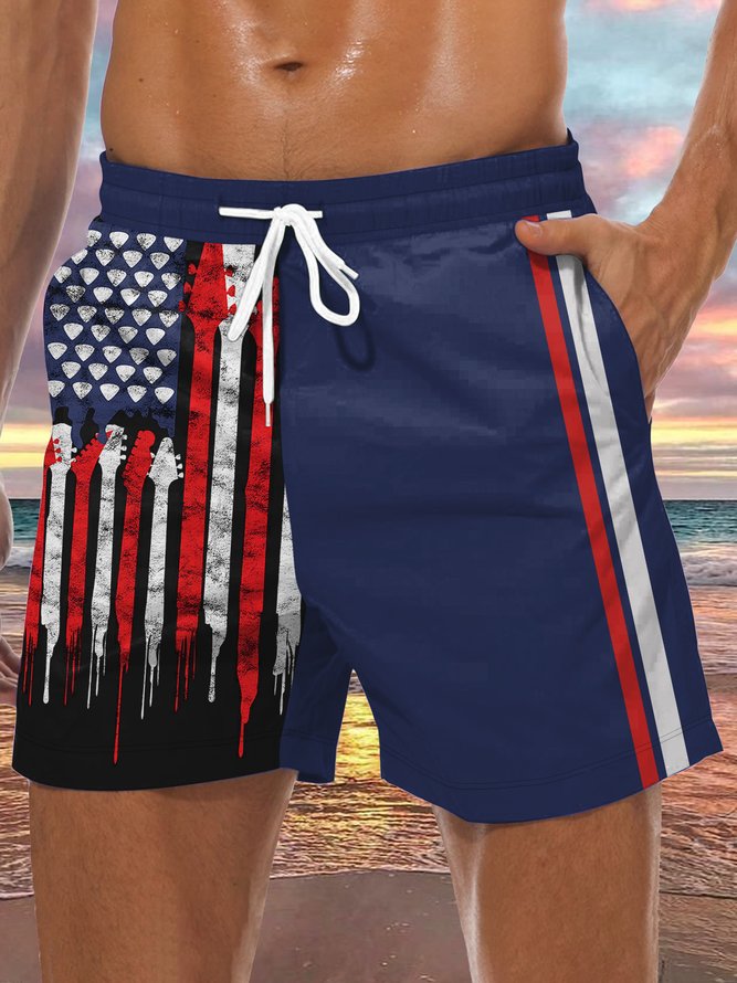 American Flag Drawstring Beach Shorts