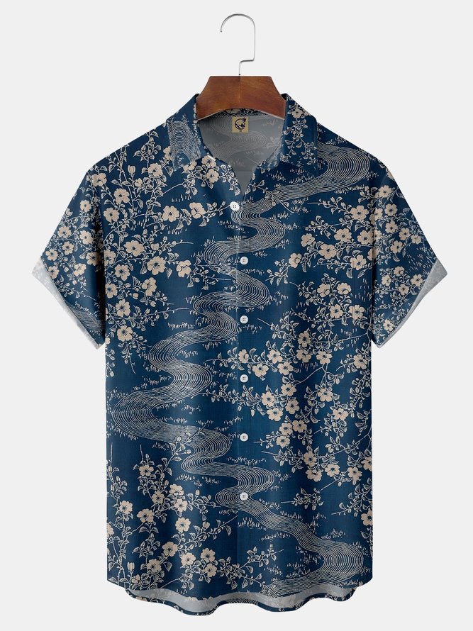 Ukiyo-e Chest Pocket Short Sleeve Casual Shirt