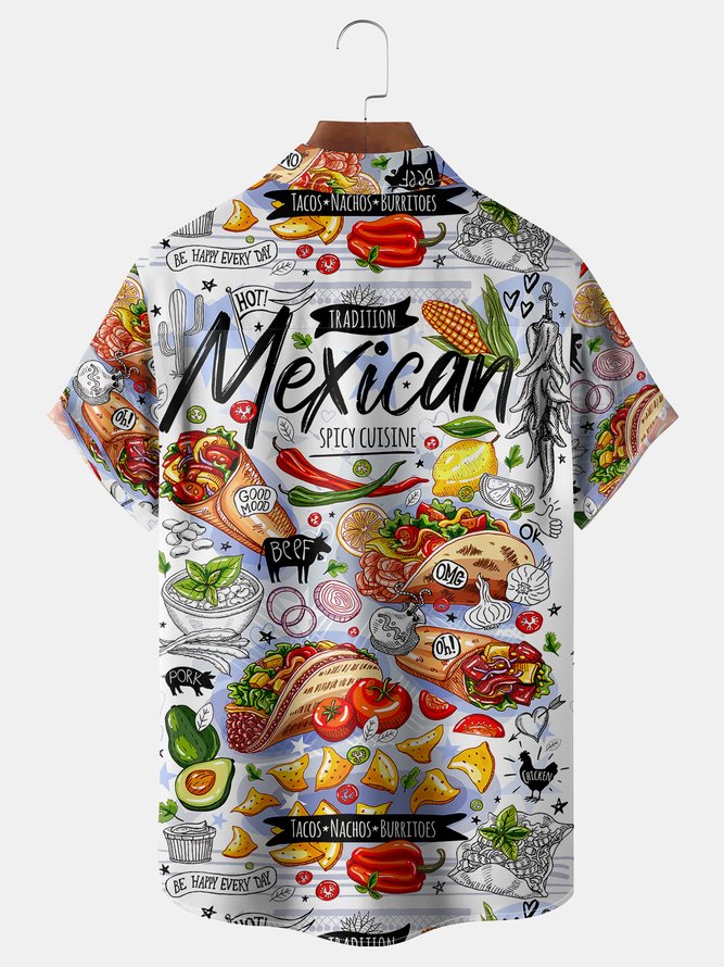 Mexican Food Chest Pocket Short Sleeve Casual Shirt