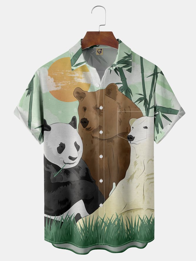 Panda Chest Pocket Short Sleeve Hawaiian Shirt