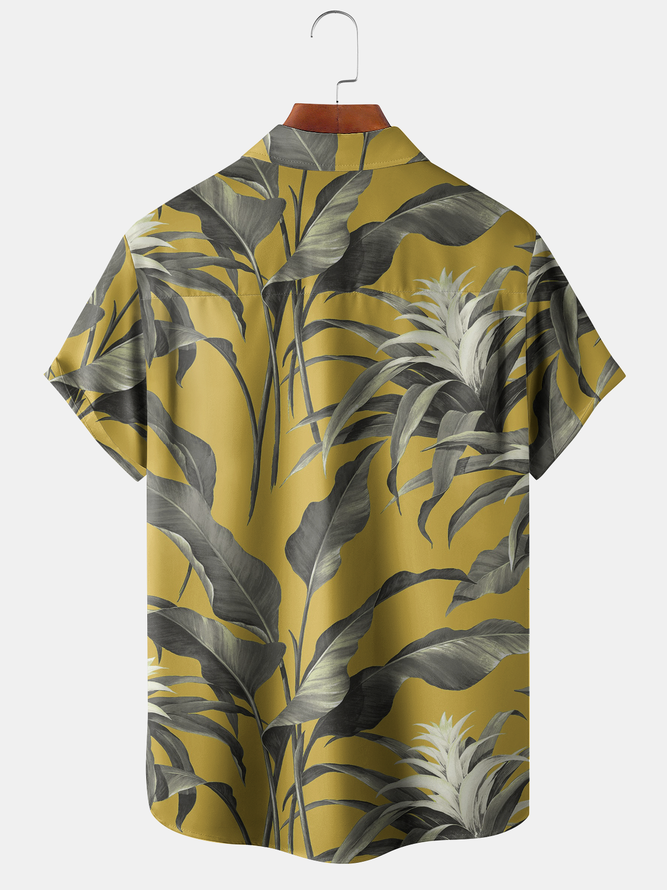 Tropical Plants Chest Pocket Short Sleeve Hawaiian Shirt