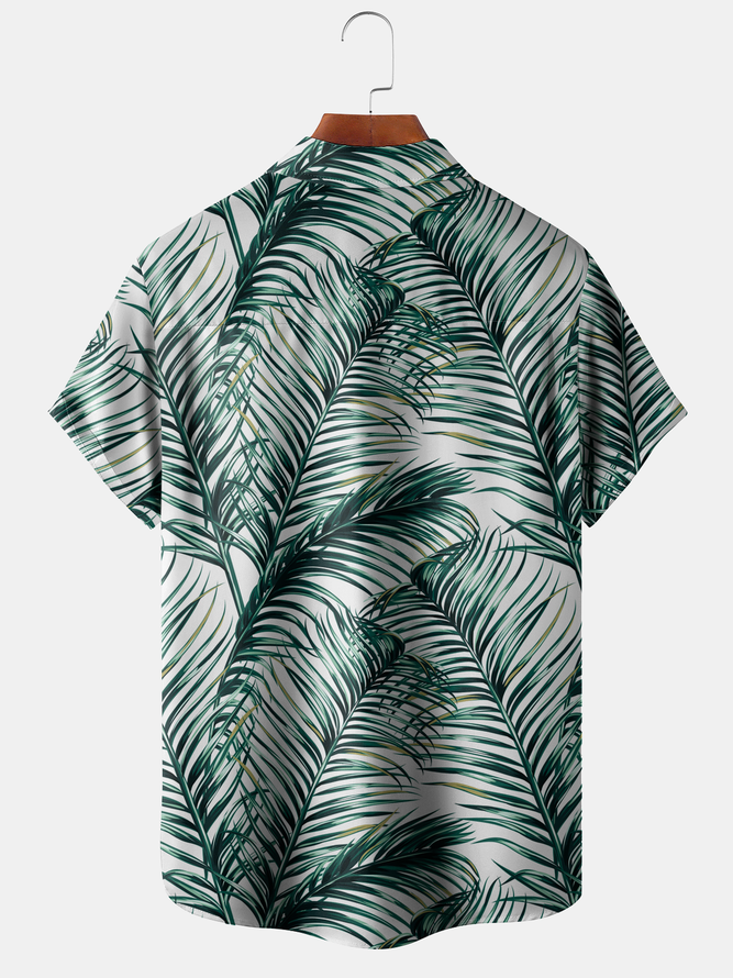Palm Leaf Chest Pocket Short Sleeve Aloha Shirt