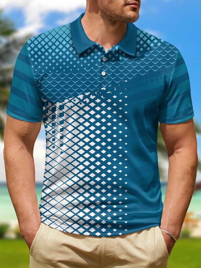 Geometric Color Block Button Short Sleeve Golf PoLo Shirt
