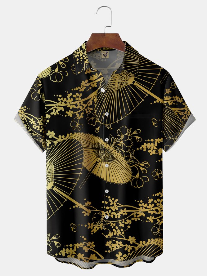 Japanese Umbrella Chest Pocket Short Sleeve Hawaiian Shirt