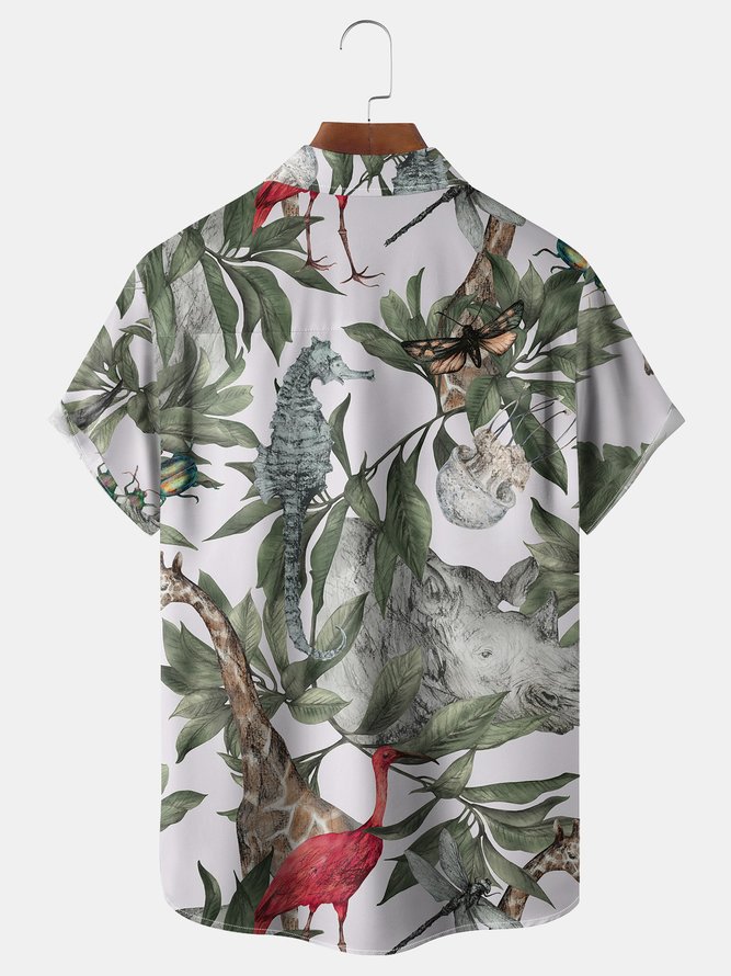 Animal Chest Pocket Short Sleeve Hawaiian Shirt