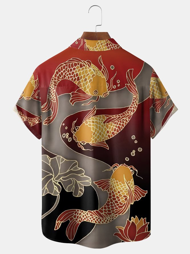 Japanese Koi Chest Pocket Short Sleeve Hawaiian Shirt