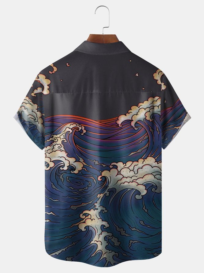Japanese Waves Chest Pocket Short Sleeve Shirt