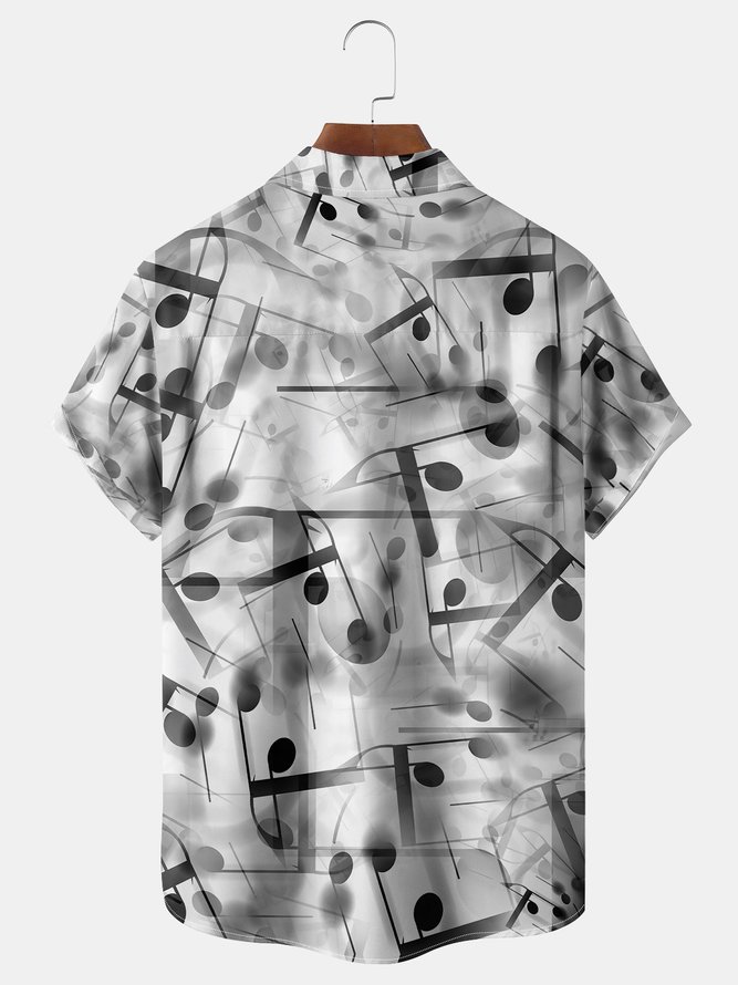 Musical Notes Chest Pocket Short Sleeve Casual Shirt