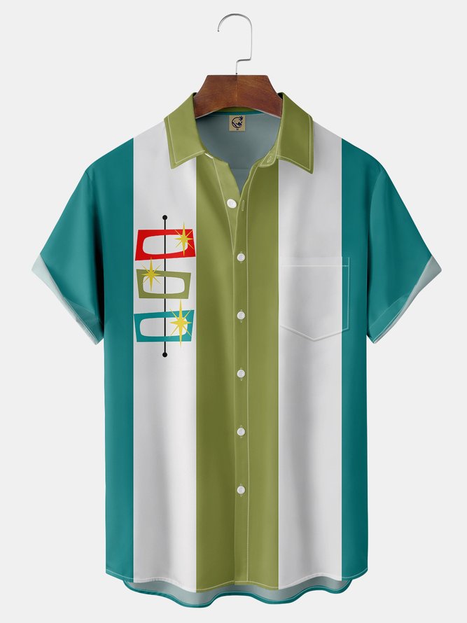 Mid Century Geometry Chest Pocket Short Sleeve Bowling Shirt