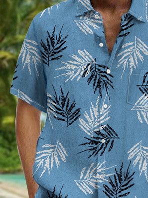 Leaves Chest Pocket Short-Sleeve Hawaiian Shirt