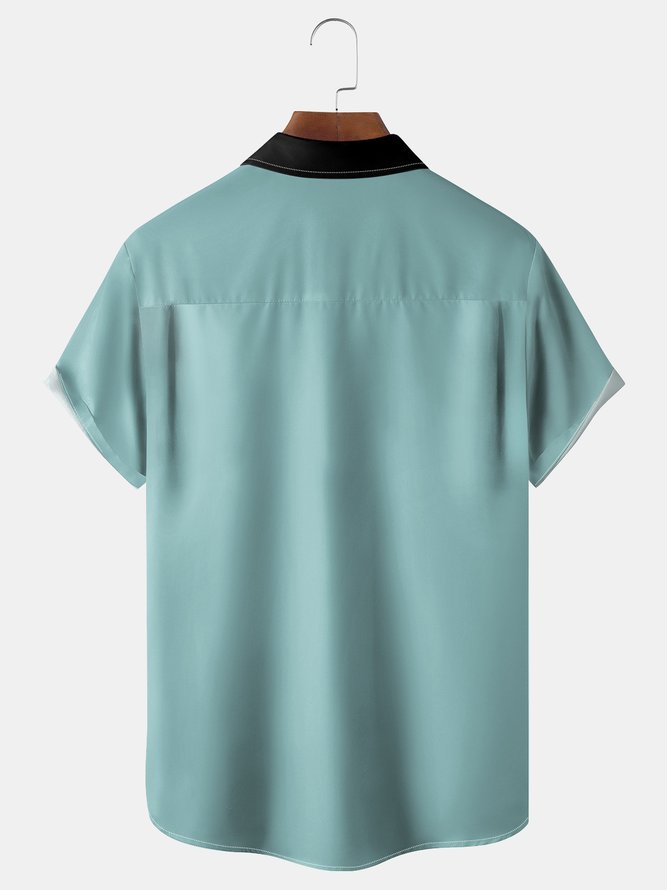 Medieval Geometric Chest Pocket Short Sleeve Casual Shirt
