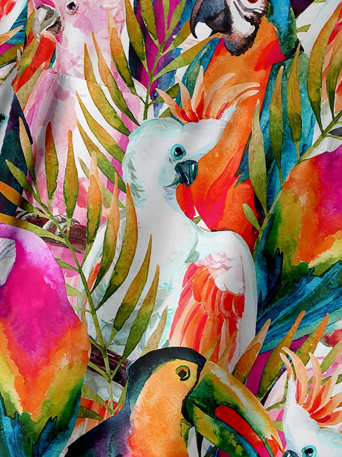 Parrots Water Color Chest Pocket Short Sleeve Hawaiian Shirt