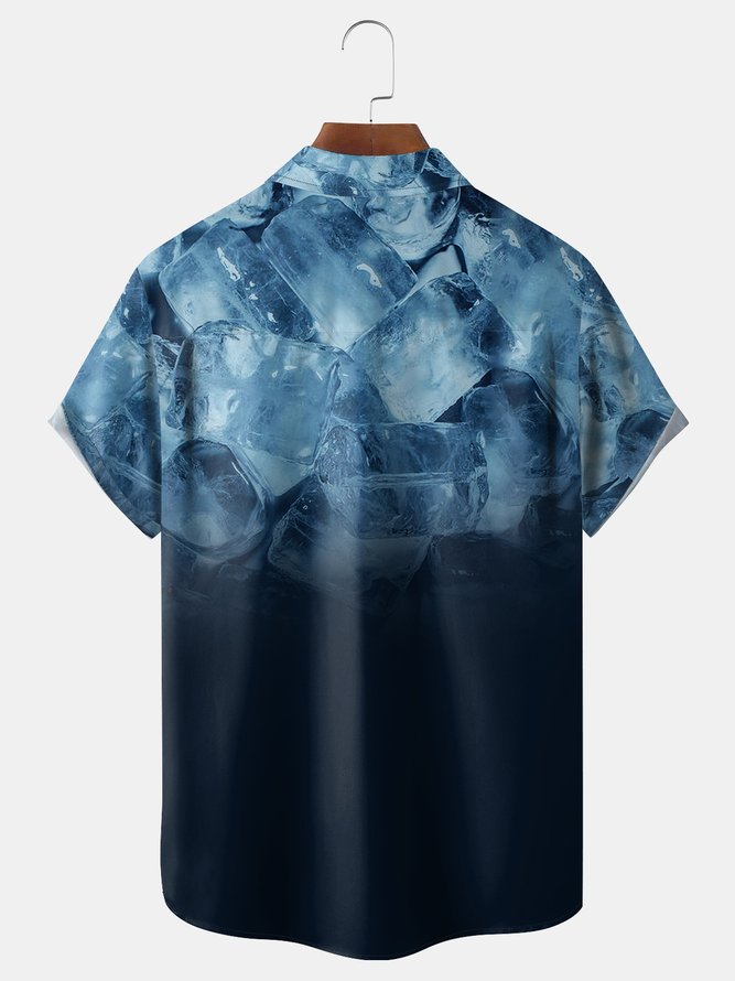 Ice Cubes Chest Pocket Short Sleeve Hawaiian Shirt