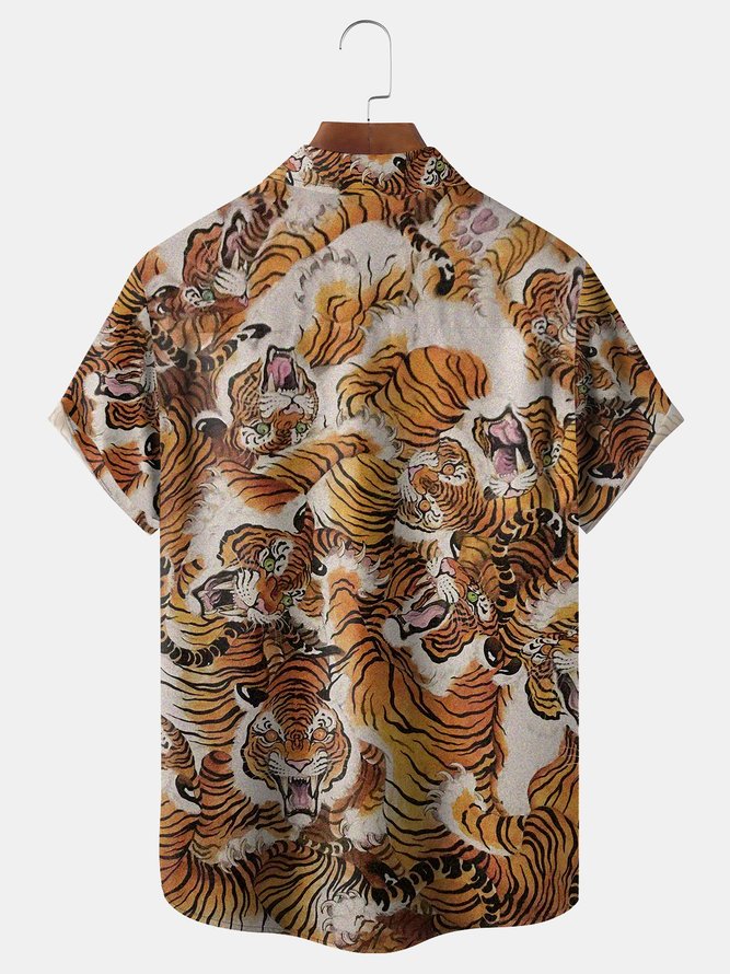 Tiger Chest Pocket Short Sleeve Casual Shirt