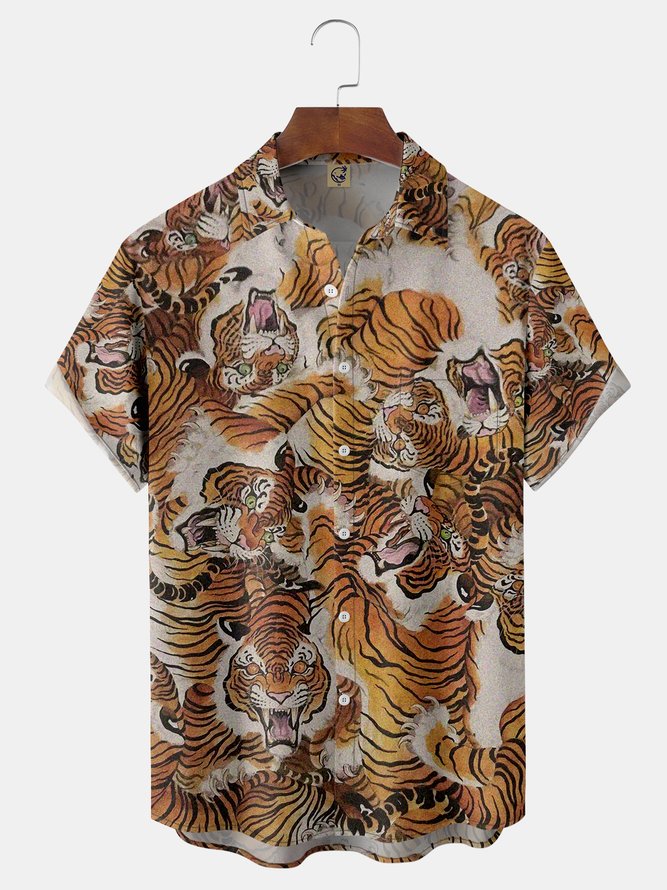 Tiger Chest Pocket Short Sleeve Casual Shirt