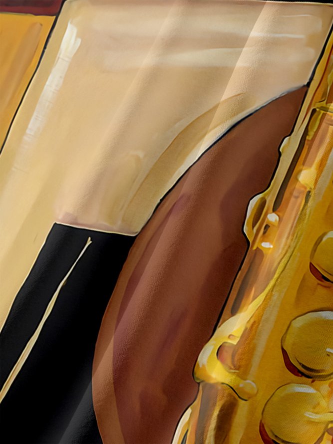 Music Saxophone Chest Pocket Short Sleeve Casual Shirt