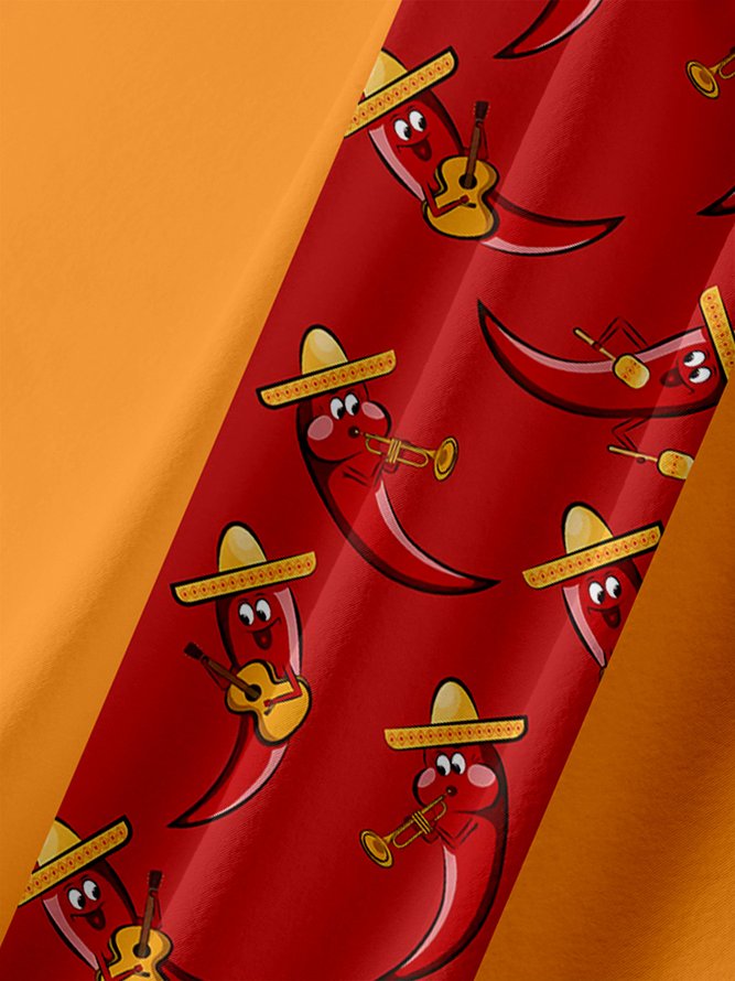 Cinco De Mayo Chili Pepper Chest Pocket Short Sleeve Bowling Shirt