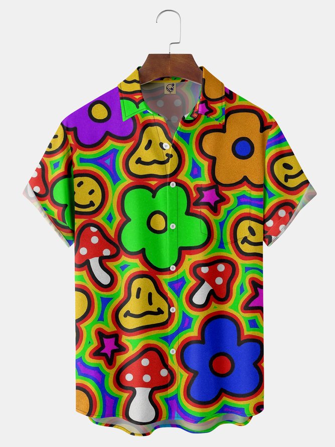 Hippies Mushroom Chest Pocket Short Sleeve Funky Shirt