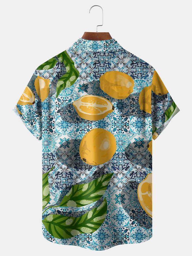 Lemon Fruit Chest Pocket Short Sleeve Hawaiian Shirt