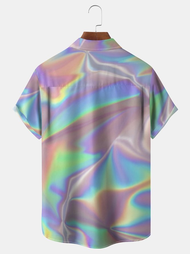 Abstract Laser Chest Pocket Short Sleeve Casual Shirt