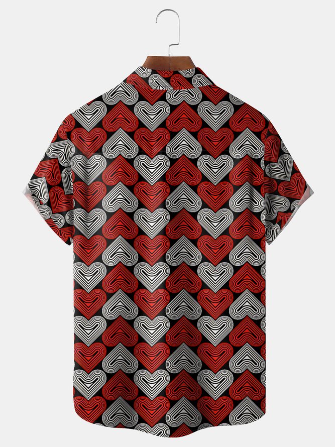 St Valentine Hearts Chest Pocket Short Sleeve Funky Shirt