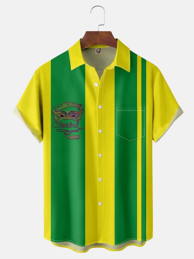 Brazilian Carnival Chest Pocket Short Sleeve Bowling Shirt